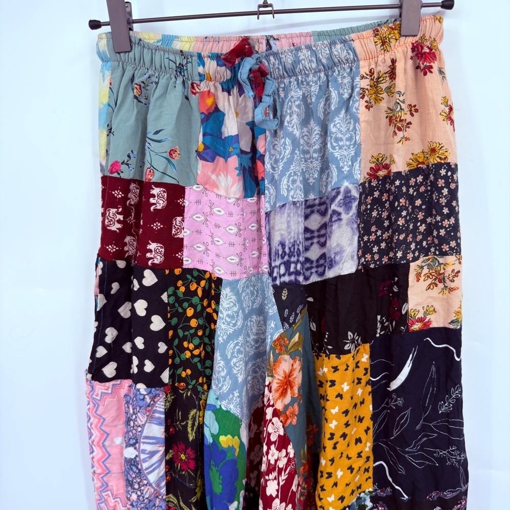 Boho Patchwork Wide Leg Pants Made in India Size Medium - Picture 3 of 4